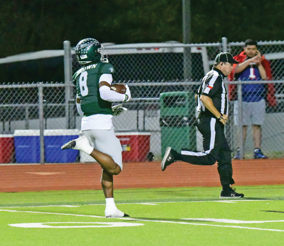 Wide receiver Kohen Brown (8) caught three passes for 81 yards and two touchdowns. Photo by Fred Phipps.