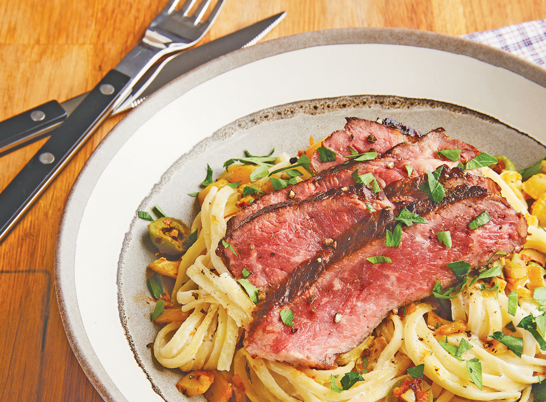 Seared Strip Loin with Linguini