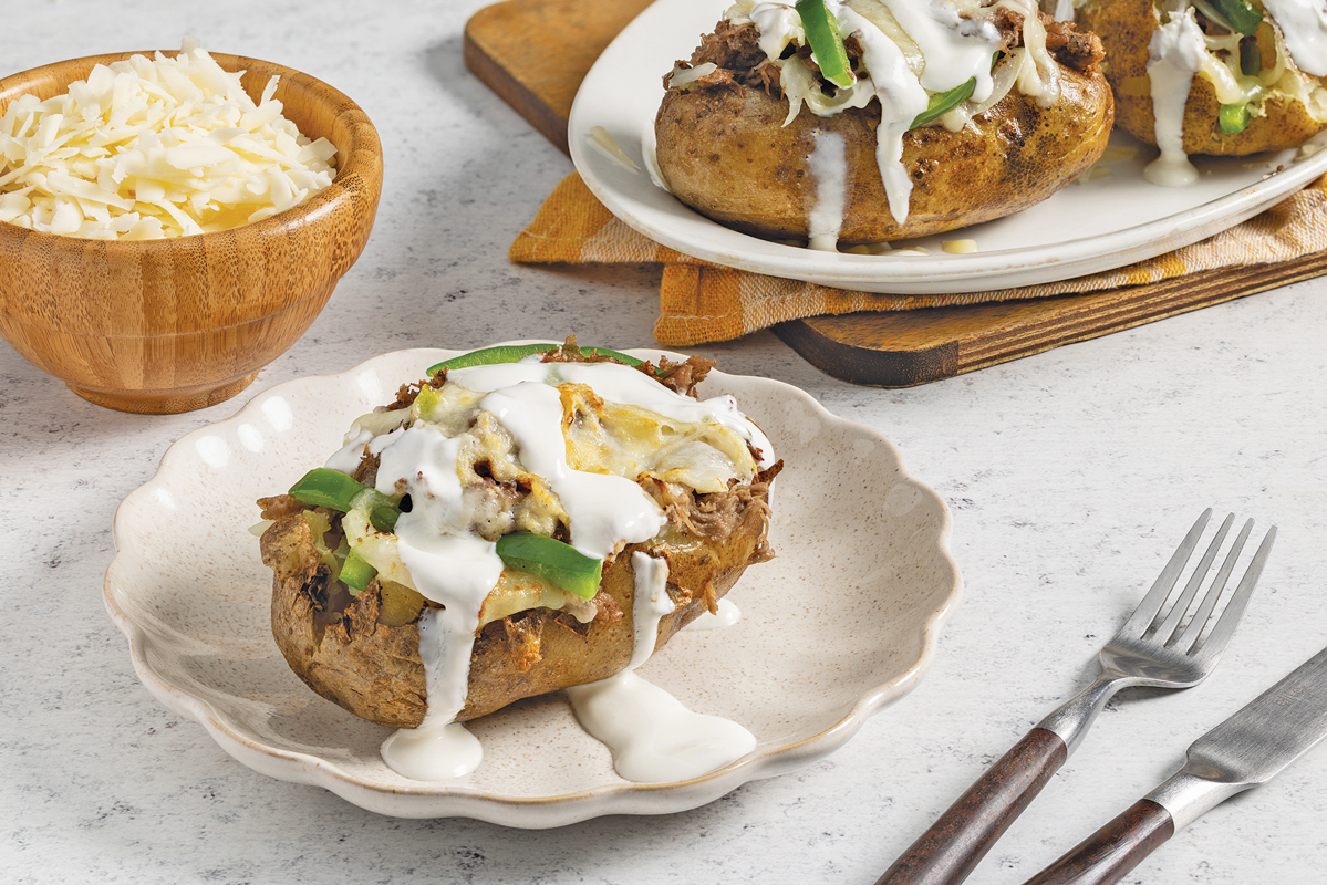 Loaded Philly Cheesesteak Baked Potato