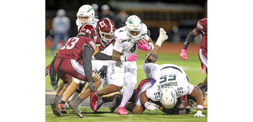 Waxahachie running back Taylen Strange (4) added a strong all-around performance, racking up 124 total yards and a touchdown. Photo by Steve Patterson / Moving Pictures