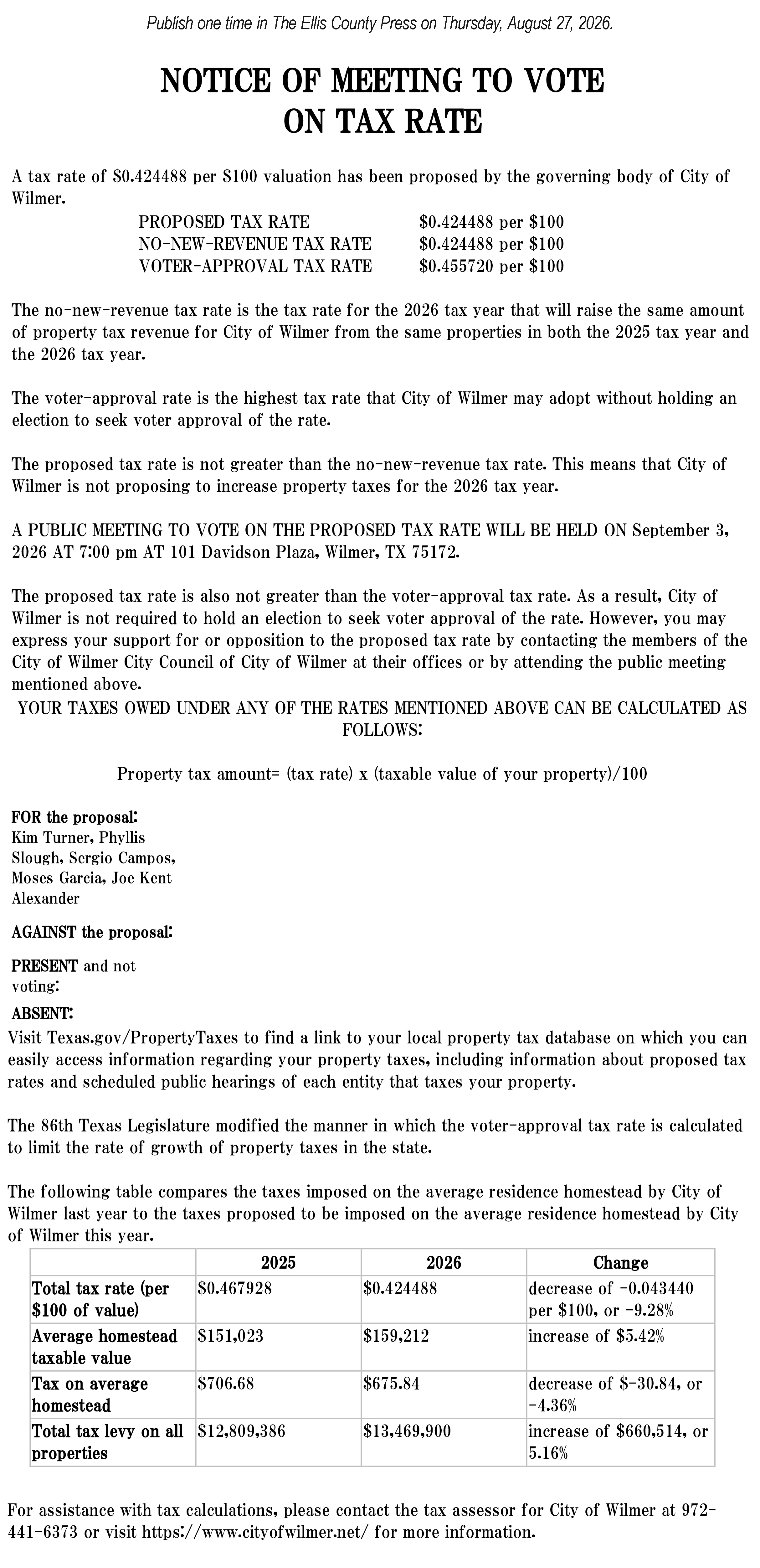 Publish one time in The Ellis County Press on Thursday, August 27, 2026.