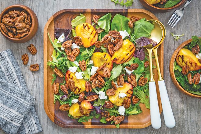 Spiced Pecan Grilled Peach Salad with Goat Cheese