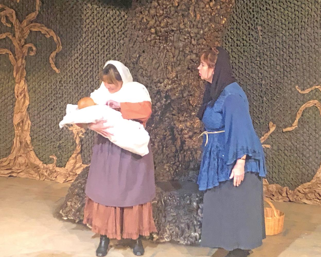 Sisters Ignis (Charlene Andrews of Waxahachie) and Gerty (Kelly Kovar of Ennis) find an abandoned infant in the world premiere of “An Orphan’s Adventure,” June 5-20 at Theatre Rocks!