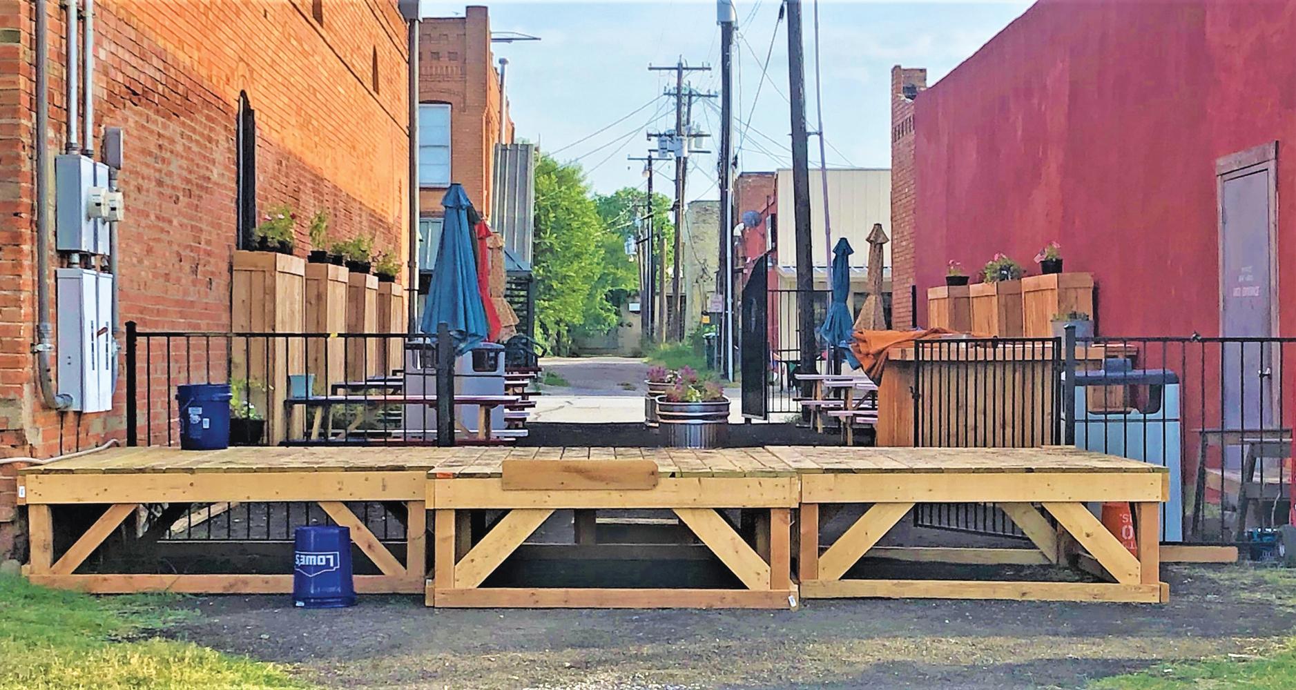 First responders impounded two of the three stage sections blocking the Ferris City Alley Park on Sunday. 