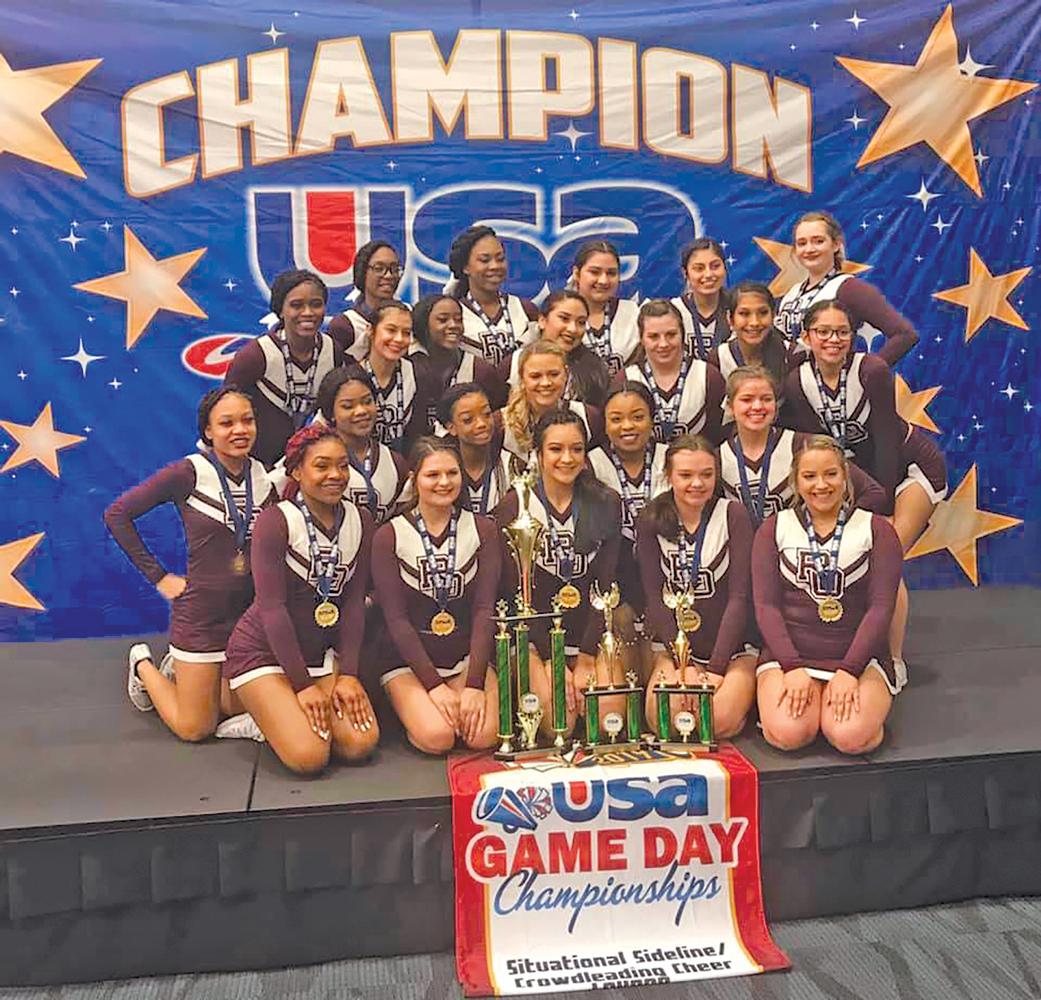 The Red Oak High School Cheer Squad returned from the USA Spirit Nationals on Feb. 22 with a first place in Crowd Leading Cheer. They also finished fourth place in Fight Song and fifth place in Band Chant.