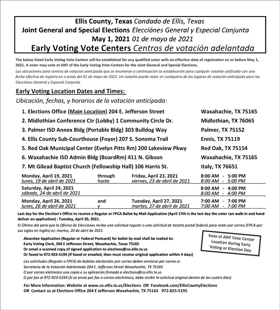 EXHIBIT A: Early Voting Locations and Hours