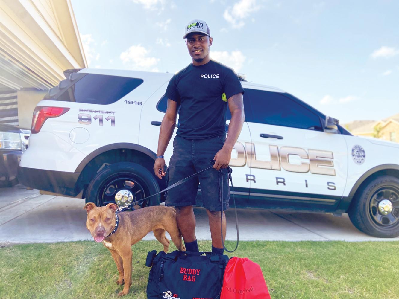 Isle of Wright County, Virginia Animal Shelter volunteers came together and purchased a Buddy Bag and Cool Vest for K9 Fuse who along with her handler, Officer Charles Banks III, are members of the Ferris Police Department. The Buddy Bag contains equipment used to provide life-sustaining treatment to an injured K9 while en route to a veterinarian. 
