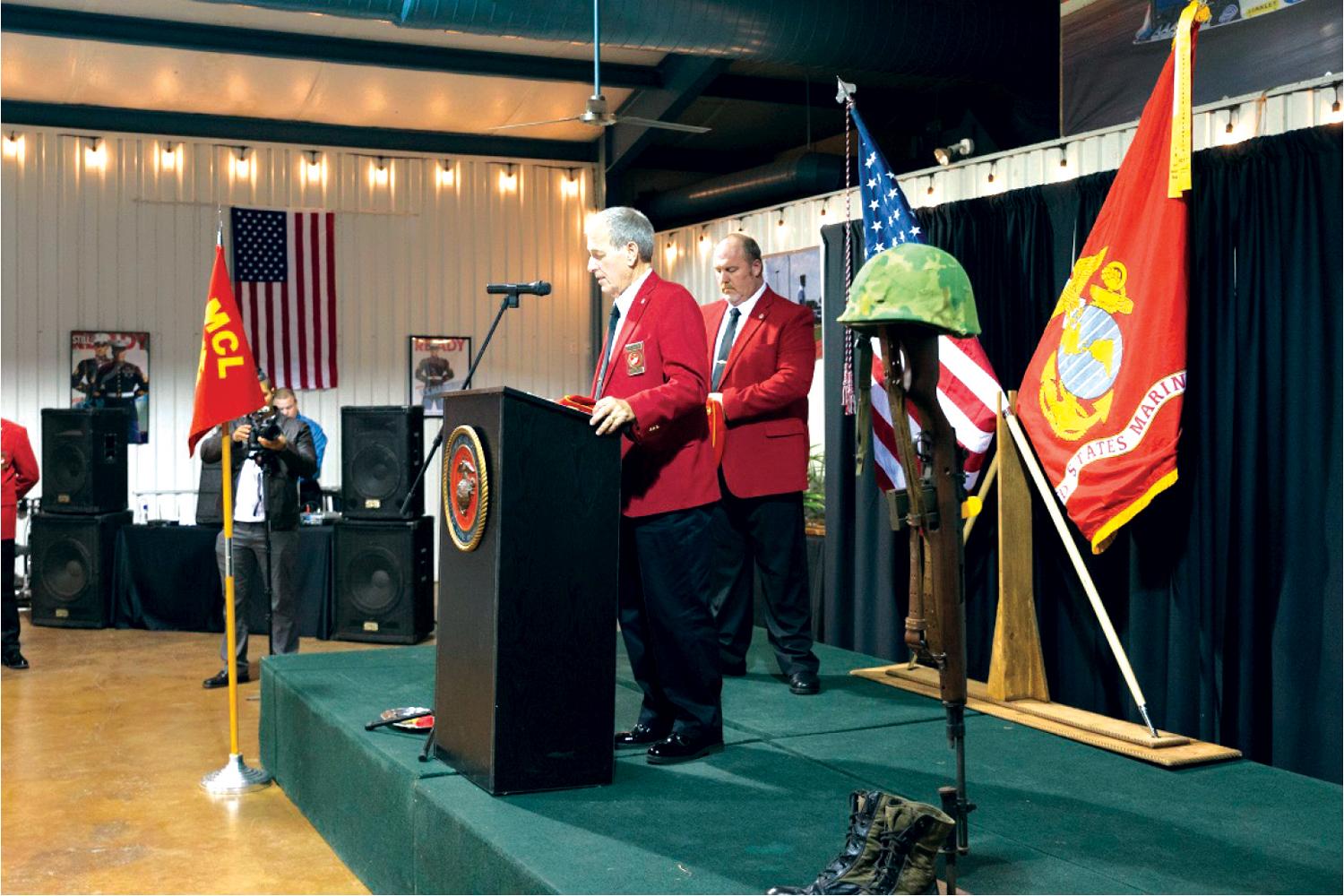Chaplain Dane Williams, Marine Corps Ball 2018, delivers the invocation prayer.