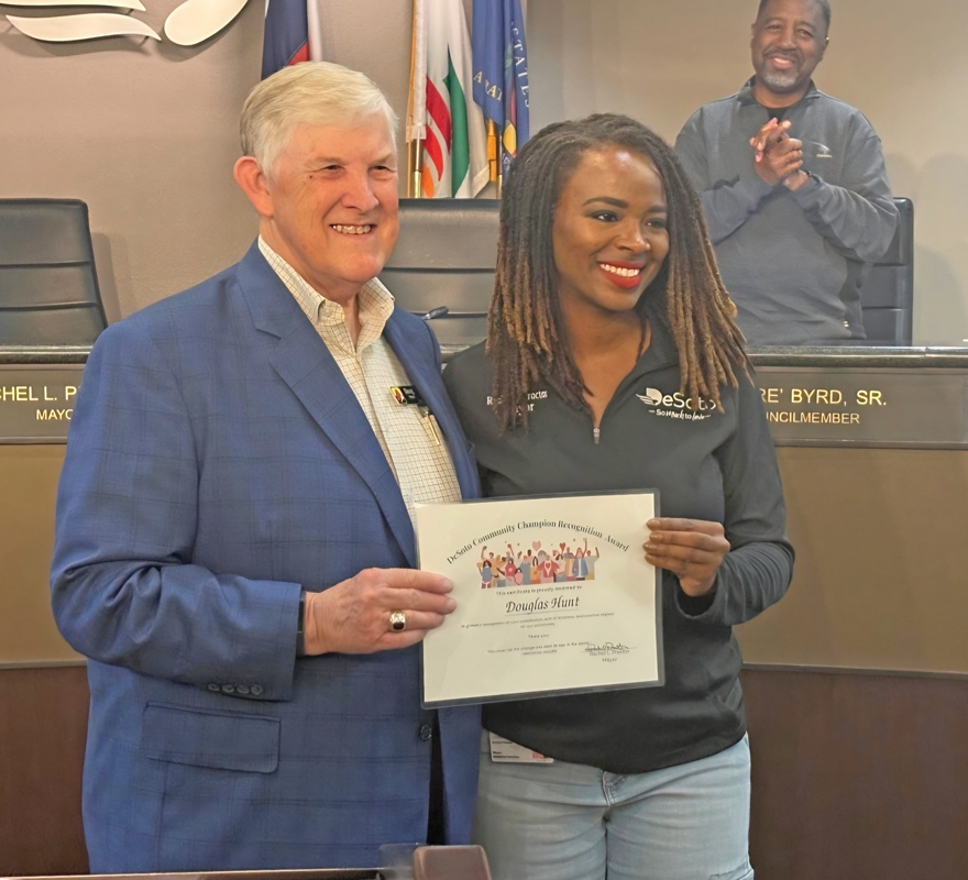 Doug Hunt in DeSoto with Mayor Rachel Proctor. Submitted photo.