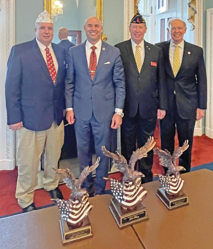 Abe Abrahamson, Congressman Jake Ellzey, and Brett Reistand receive awards from the leadership of State Funeral for World War II Veterans and their National Chair, Lee William “Bill” McNutt.