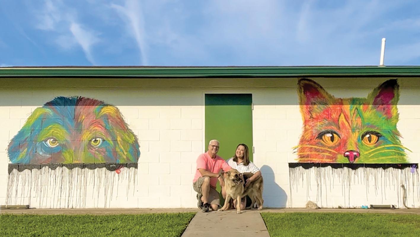Instead of boring exterior walls to welcome new pet owners inside, Waxahachie Chief of Police, Wade Goolsby and Animal Services Manager, Cathy Le have graced the exterior with murals of a cat and a dog.
