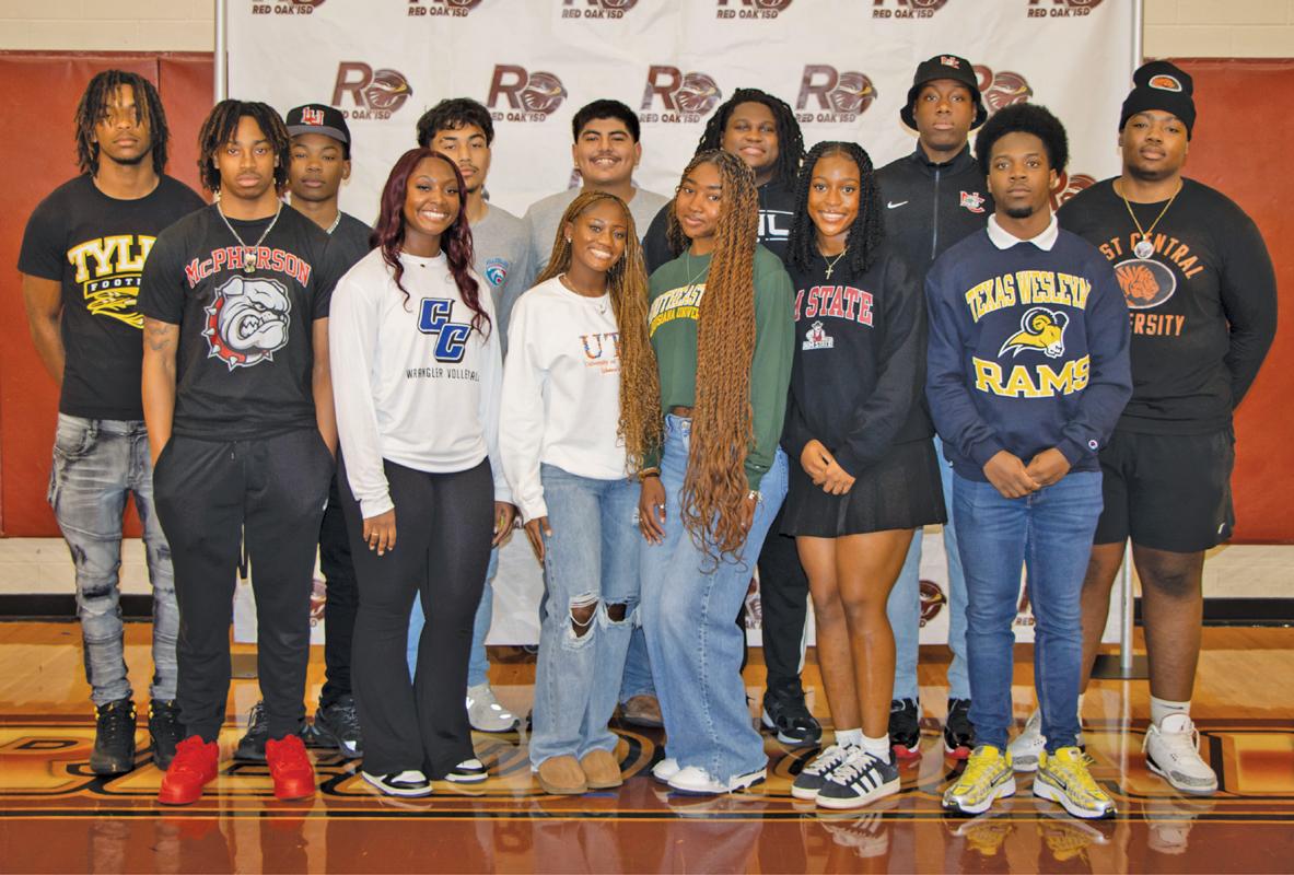Red Oak High School and ROISD Athletics hosted college-bound student-athletes, their families, friends, and coaches for National Signing Day to complete their letters of intent on Feb. 5. Thirteen additional student-athletes confirmed their intent to various colleges next fall. 