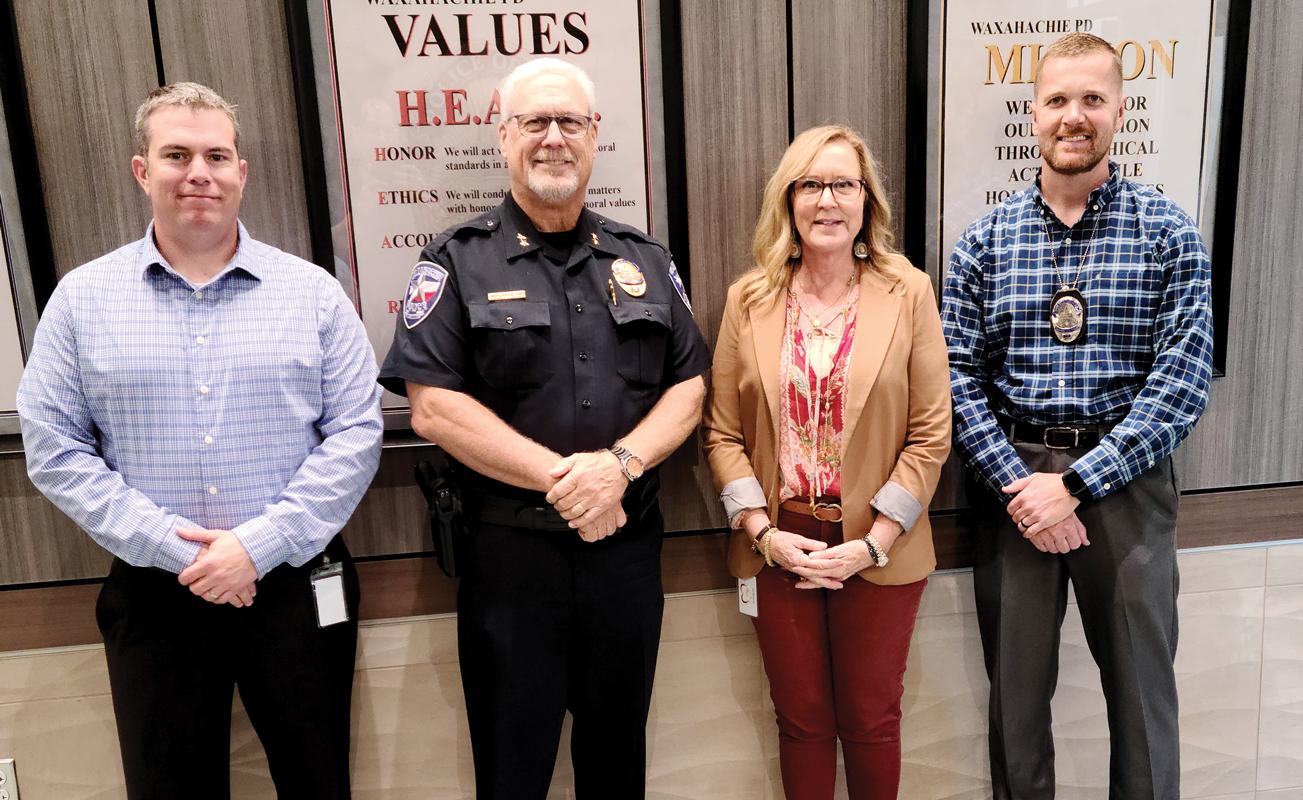  (left to right) Sgt. Chance Huckabee-Supervisor of the Year, Wade Goolsby, Chief of Police, Michelle Burks-Civilian of the Year, Officer Dustin Koch-Officer of the Year. 