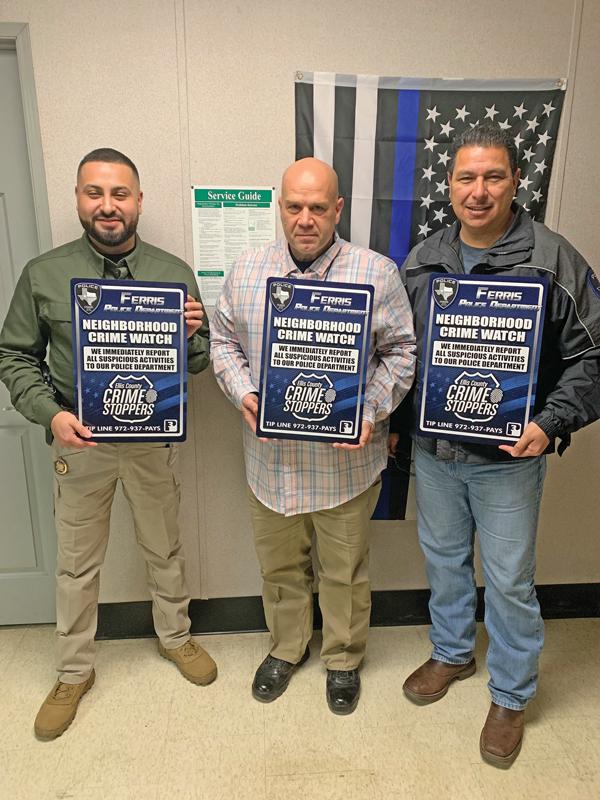 Members in the Ferris PD photo are L to R: Chief DeLeon, Detective Richardson and Lt. Mancillas.