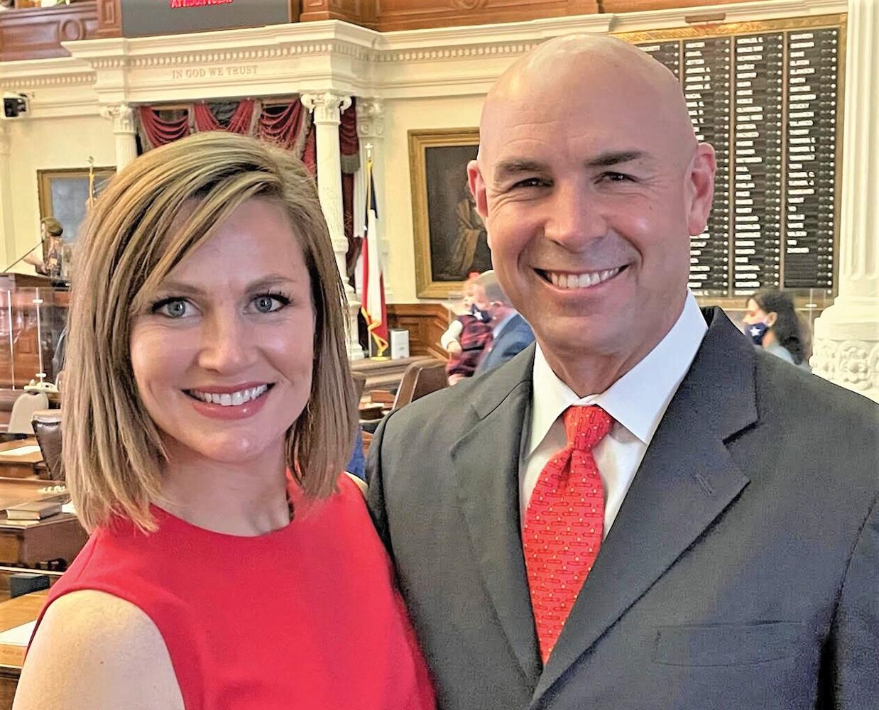 State Representative Jake Ellzey and his wife Shelby on the Texas House floor. Ellzey was sworn in on Jan. 12.