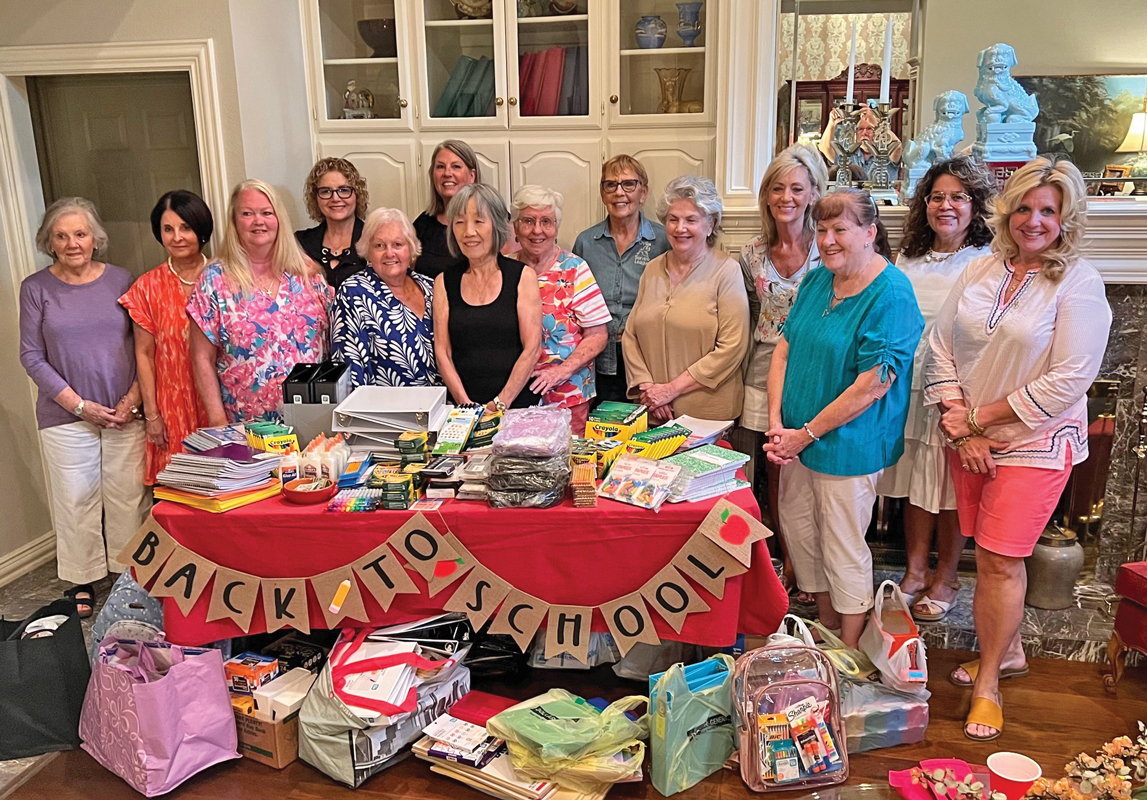 Ovilla Service League gathers in July for a potluck dinner to celebrate their prior work and donate Back to School Supplies to be distributed by North Ellis County Outreach located in Red Oak.
