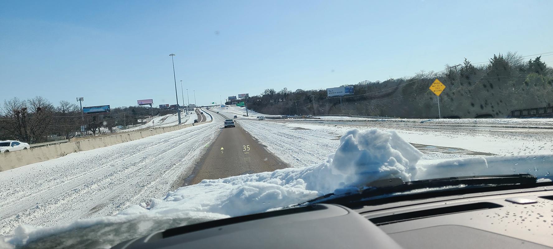 Travel on Interstate 35E north and south had some danger, but at least one lane on each side of the highway was drivable by Monday afternoon.