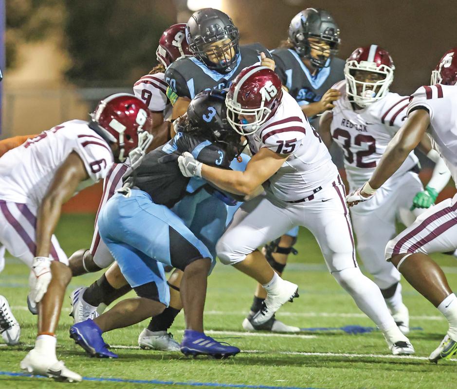 Tanner Thompson (15) had 7 tackles and 3 for sacks against Ellison. He caused all kinds of problems for Arlington Seguin earlier this season.