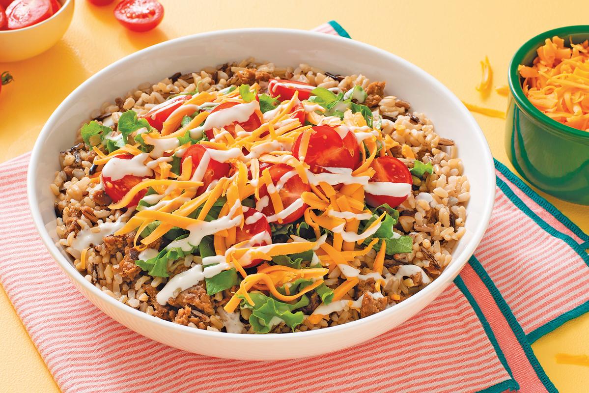 Brown and Wild Rice Bowl with Veggie Burger