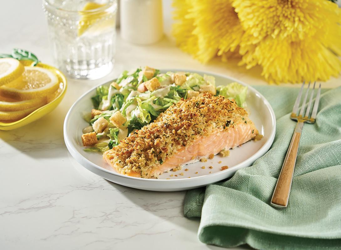 Italian Crusted Salmon with Creamy Truffle Caesar Salad