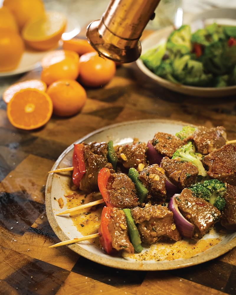 Orange and Harissa Glazed Beef Kebabs