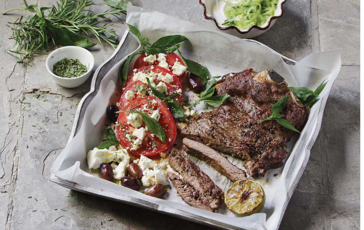 Greek Style Flank Steaks with Tangy Yogurt Sauce