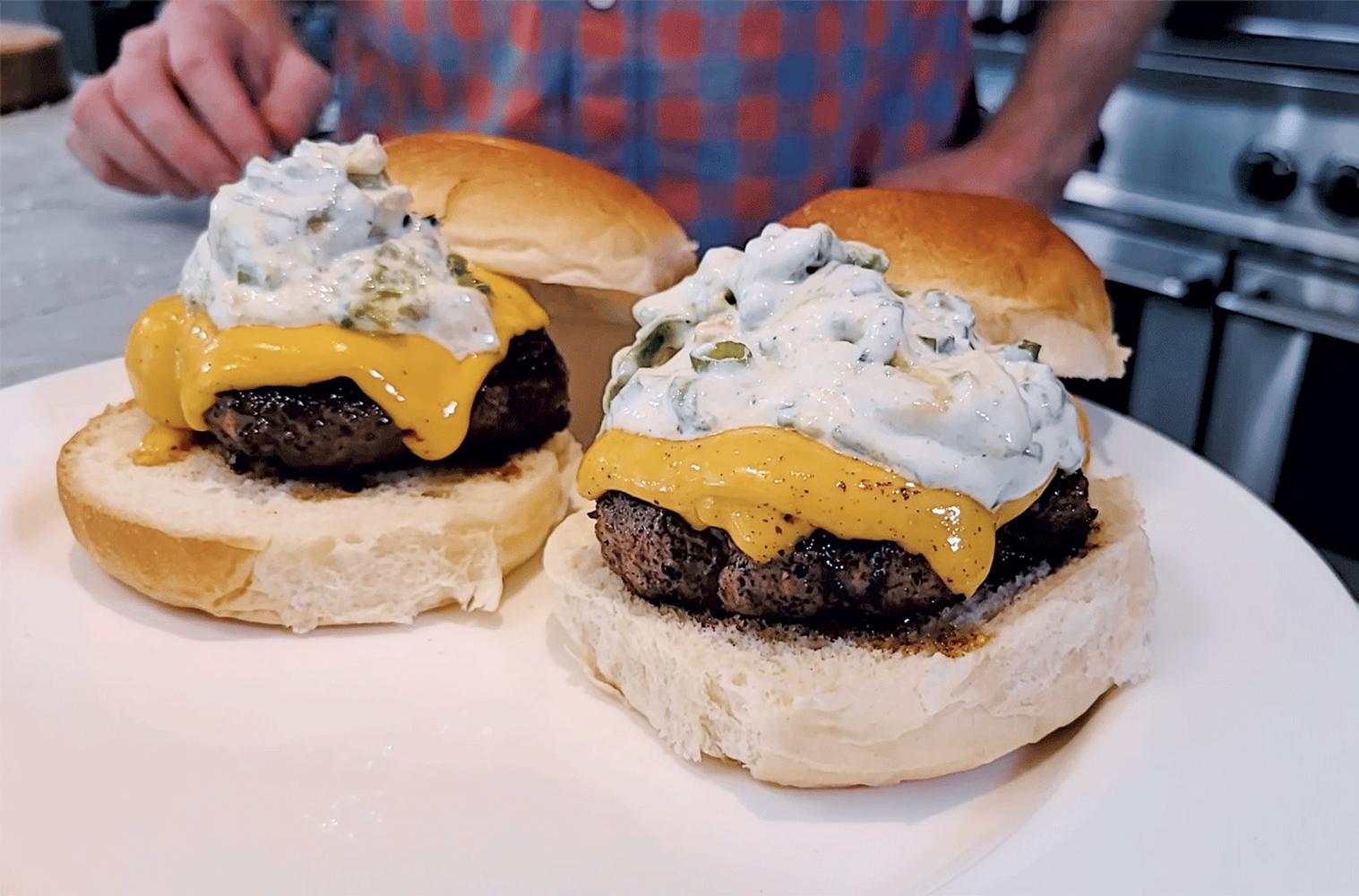 Ranch Crusted Burgers with Avocado Ranch Sauce