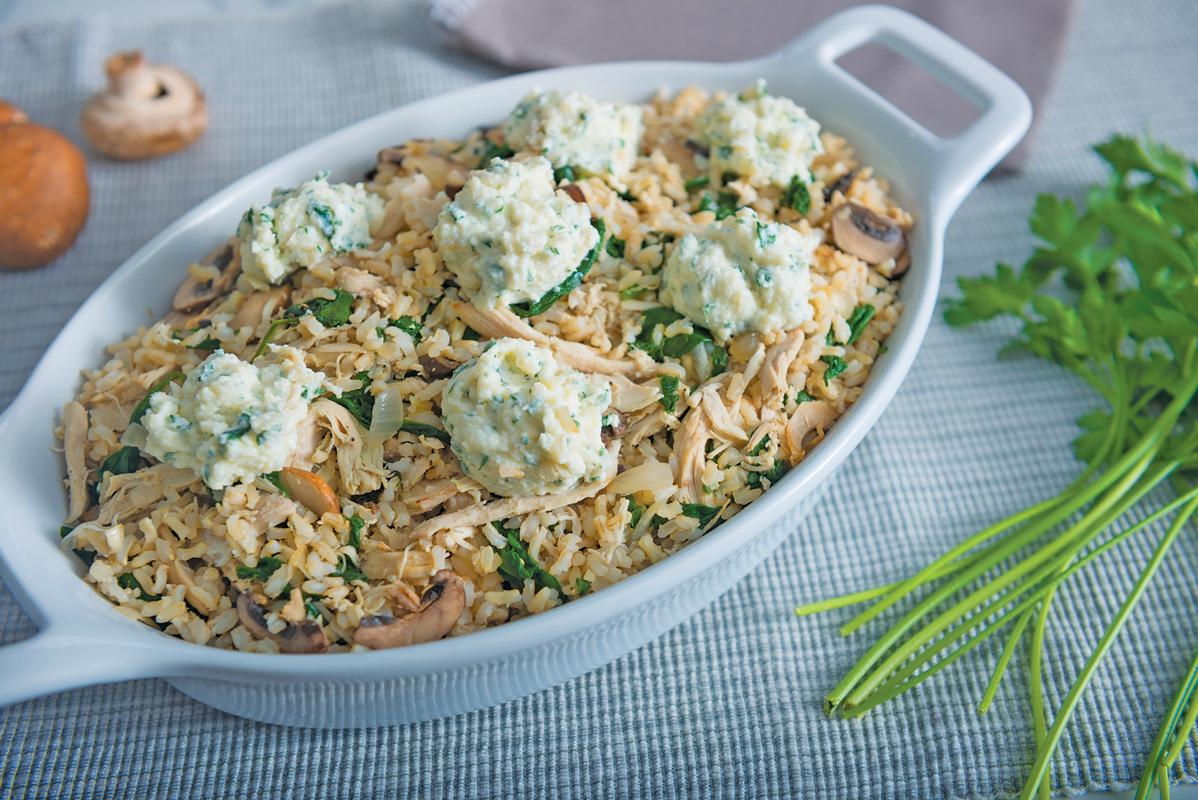Chicken and Rice Casserole with Spinach and Mushrooms