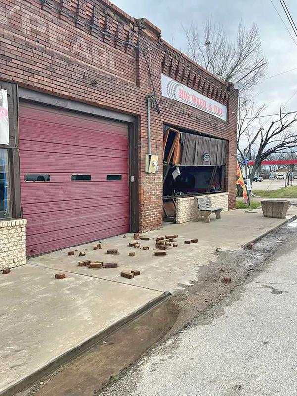 Bricks knocked off building. Photo courtesy Kathy Ponce.