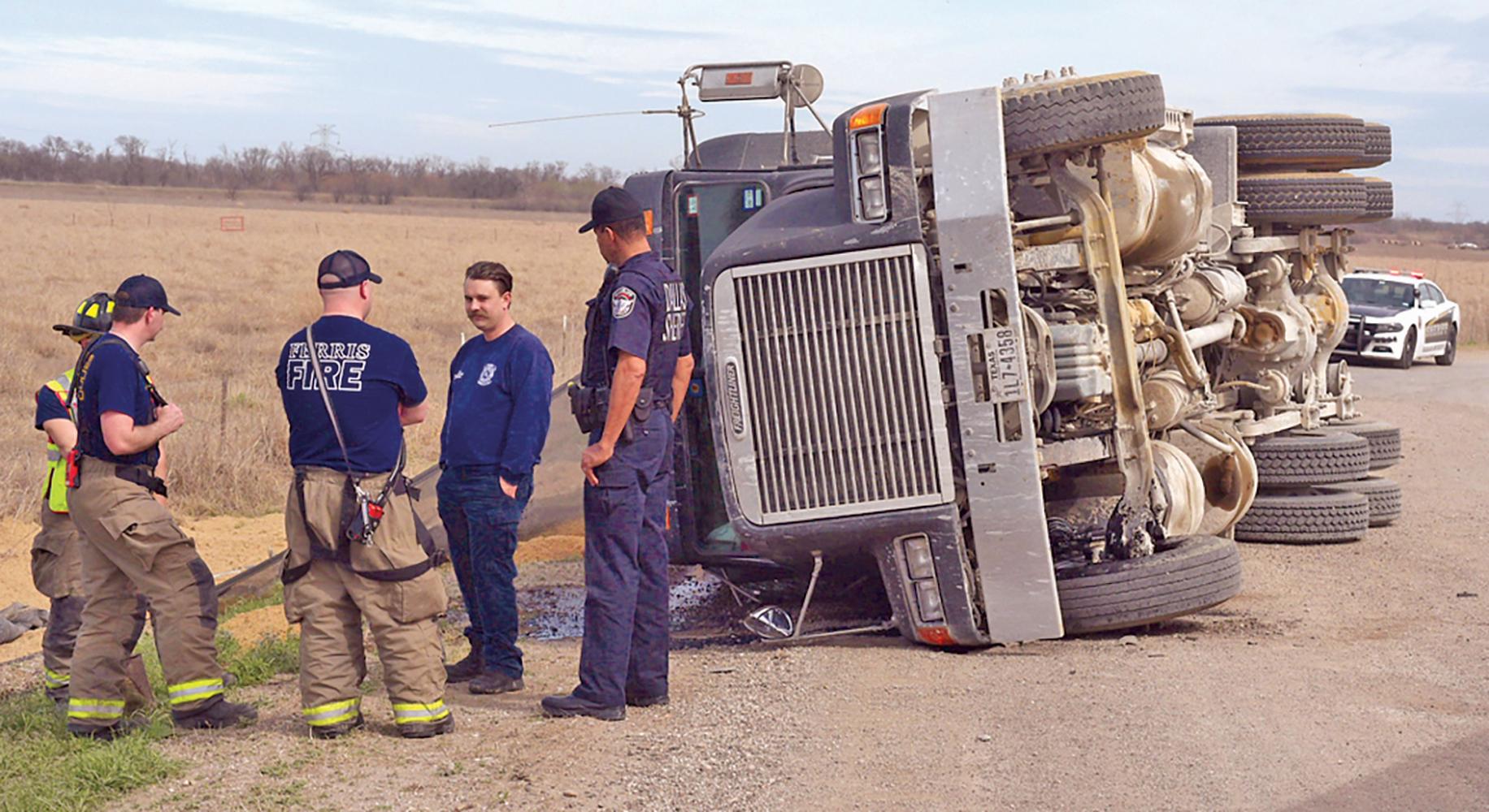 Ferris Fire and Rescue were called to the scene of an overturned truck Friday. The incident occurred east of Ferris on Wolf Springs Road. No injuries were reported. Photo courtesy Jim West.