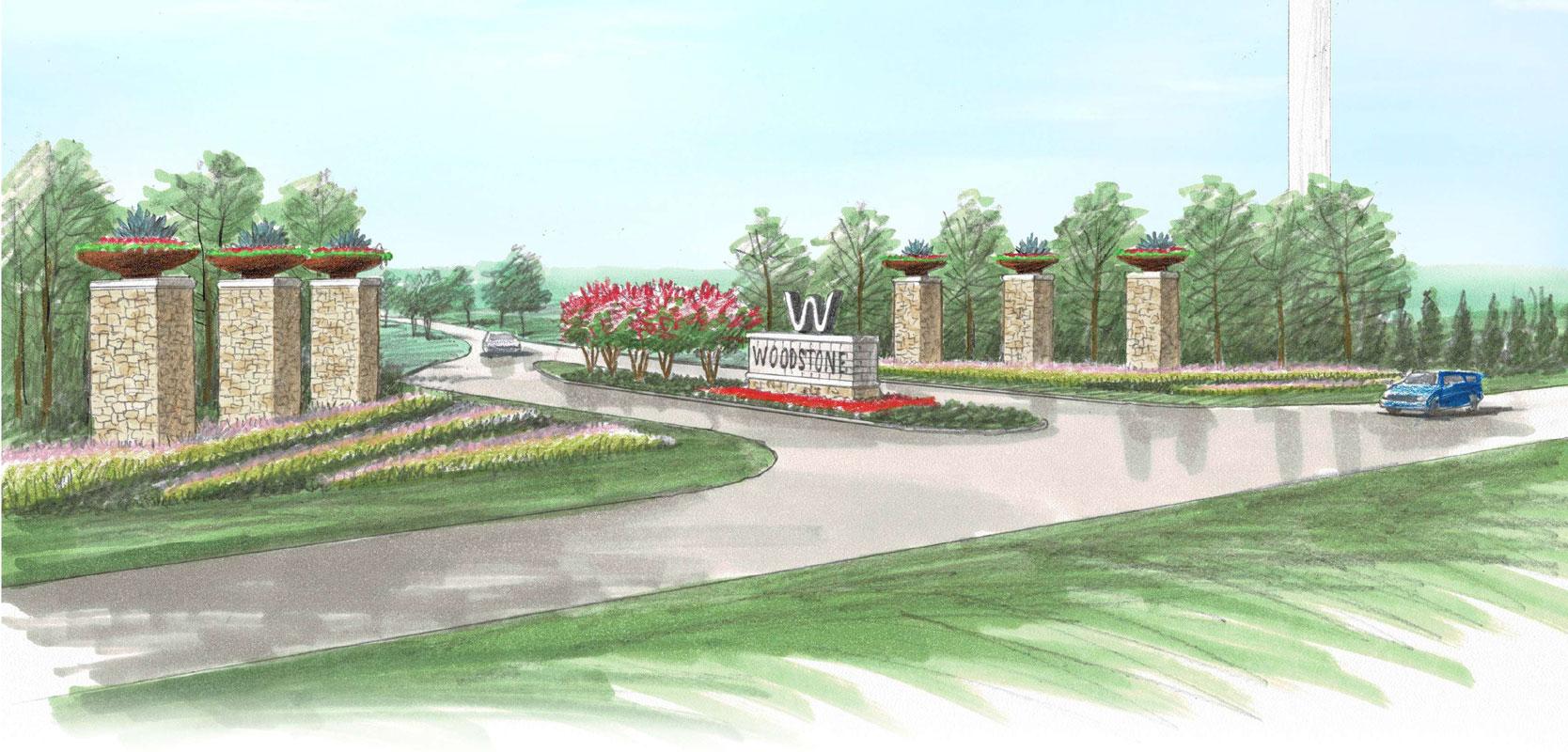 Artist rendering of the planned entry to the new Woodstone community in Ferris. 