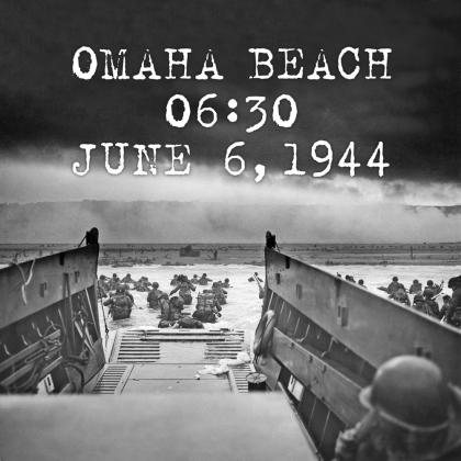 Robert F. Sargent’s “Into the Jaws of Death,” a photograph he took of troops of Company E, 16th Infantry, 1st Infantry Division landing on Omaha Beach from a U.S. Coast Guard landing craft (from the U.S. Coast Guard-manned USS Samuel Chase) on D-Day.