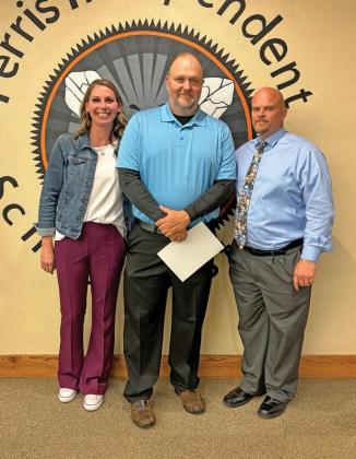 FJH Assistant Principal Shandra Sanders, with FJH Teacher of the Month Brian Sotak, and FJH Acting Principal T.J. Knight.
