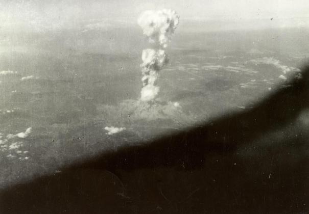 The official AAF still photograph by Technical Sergeant George Robert “Bob” Caron, who was the tail gunner aboard the B-29 “Enola Gay” during the historic bombing of the Japanese city of Hiroshima on August 6, 1945.