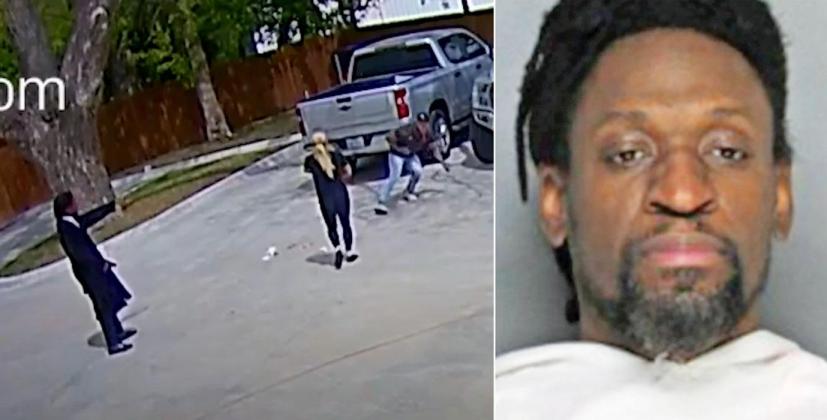 Video still from the parking lot showing accused suspect Nikki Brown of Waxahachie shooting Shane Post in front of his wife and three-month-old infant girl.