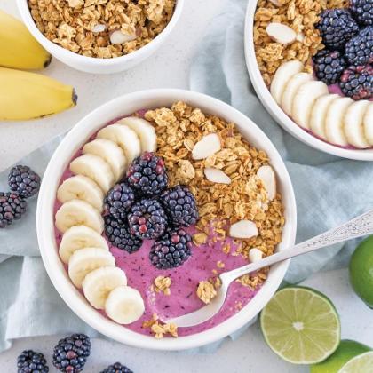 Mixed Berry-Lime Smoothie Bowl with Banana and Granola