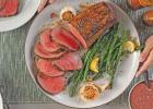 Roasted Chateaubriand with Red Wine Gravy and Lemon-Garlic Asparagus
