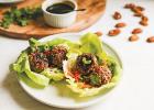 Pecan-Crusted Asian Turkey Meatball Lettuce Wraps