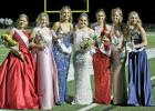 Homecoming Queen nominees (L-R): Sophomore Princess Teliya Ezell, Junior Princess Haylee Mathers, nominee Jayden Perkins, Senior Hannah Carr (QUEEN), nominee Courtney Riddle, nominee Alex Jones and Freshman Princess Ady Mathers.