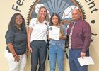 FJH Assistant Principals Yanna Landry and Shandra Sanders with FJH Teacher of the Month Jacqueline Hernandez Duran and FJH Acting Principal, T.J. Knight.