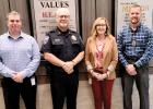  (left to right) Sgt. Chance Huckabee-Supervisor of the Year, Wade Goolsby, Chief of Police, Michelle Burks-Civilian of the Year, Officer Dustin Koch-Officer of the Year. 
