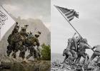 A recently released Taliban propaganda photo appears to mock the famous Iwo Jima flag raising photograph taken by AP photographer Joe Rosenthal in 1945. Image courtesy Marine Times.